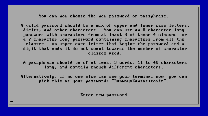 The password policy (configurable) is enforced even for the initial root password