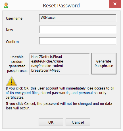 passwdqc for Windows - Reset Password utility - new password dialog