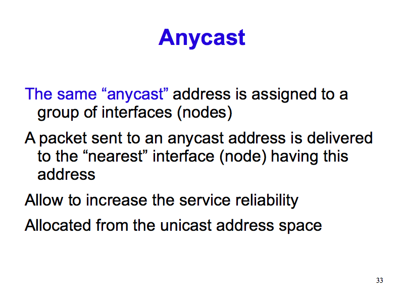 Anycast (IPv6: What, Why, How - Slide 33)