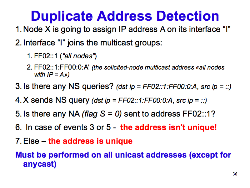 Duplicate Address Detection (IPv6: What, Why, How - Slide 36)